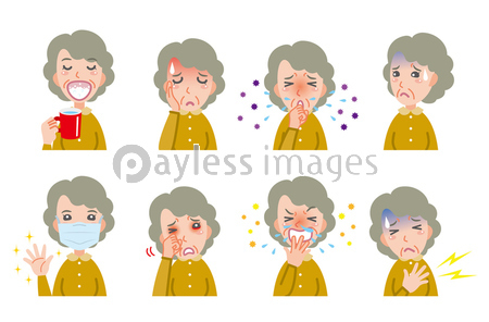 体調不良のおばあさんのイラスト ストックフォトの定額制ペイレスイメージズ