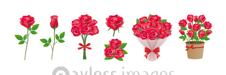 ばら 花 花束 バラ 植物 ベクター イラスト ブーケ セット ストックフォトの定額制ペイレスイメージズ