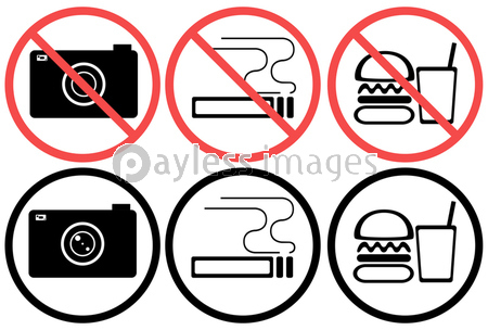 カメラ撮影 喫煙 禁煙 飲食 マーク 禁止マーク 利用 利用禁止 イラスト 注意 ストックフォトの定額制ペイレスイメージズ