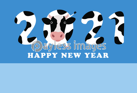 丑年 ホルスタイン柄の21年と牛の年賀状イラスト ストックフォトの定額制ペイレスイメージズ