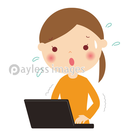 パソコンに向かって焦る女性 上半身 バストアップ イラスト ストックフォトの定額制ペイレスイメージズ