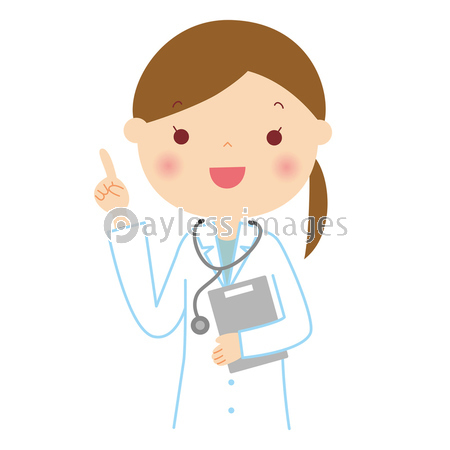 笑顔で指さしポーズの女医さん 上半身イラスト ストックフォトの定額制ペイレスイメージズ