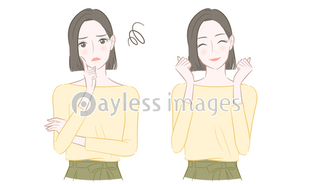 悩む女性とガッツポーズをする笑顔の女性のイラスト 商用利用可能な写真素材 イラスト素材ならストックフォトの定額制ペイレスイメージズ