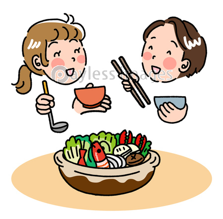 お鍋を美味しく食べる夫婦のイラスト ストックフォトの定額制ペイレスイメージズ