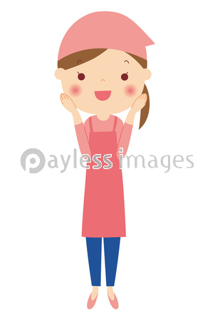 エプロン姿の女性全身 表情バリエーションセット イラスト ストックフォトの定額制ペイレスイメージズ