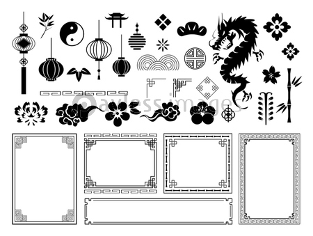 中華風 中国風 フレーム素材 ストックフォトの定額制ペイレスイメージズ