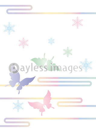 胡蝶と雪の結晶 イラスト 切り絵のようなデザイン 寒中お見舞い Happy Holidays 背景素材 ベクター ストックフォトの定額制ペイレスイメージズ