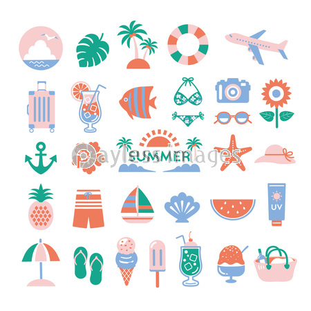 夏のイラストセット 夏 海 旅行 アイコン 商用利用可能な写真素材 イラスト素材ならストックフォトの定額制ペイレスイメージズ