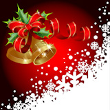 Christmas red background with bells and bow