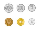 日本のお金のイメージ 硬貨 1円 ５円 １０円 ５０円 １００円 ５００円 アイコン イラスト