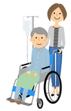 車椅子に乗る高齢者　介護者