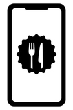 スマートフォンに映るナイフとフォークのレストランアイコン